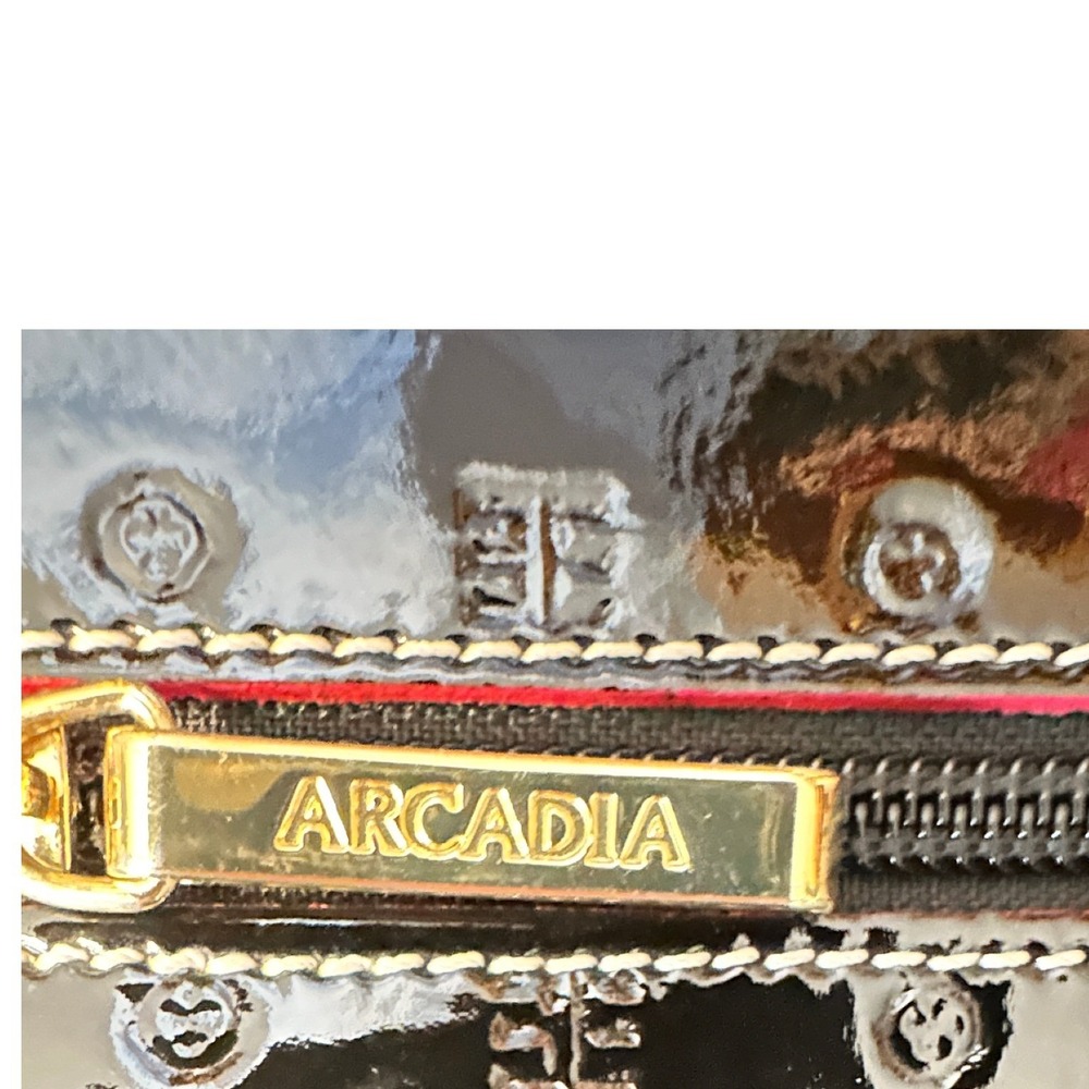 Arcadia Crossbody Bag Women Black Patent Leather Embossed Logo Made in Italy - Picture 6 of 12